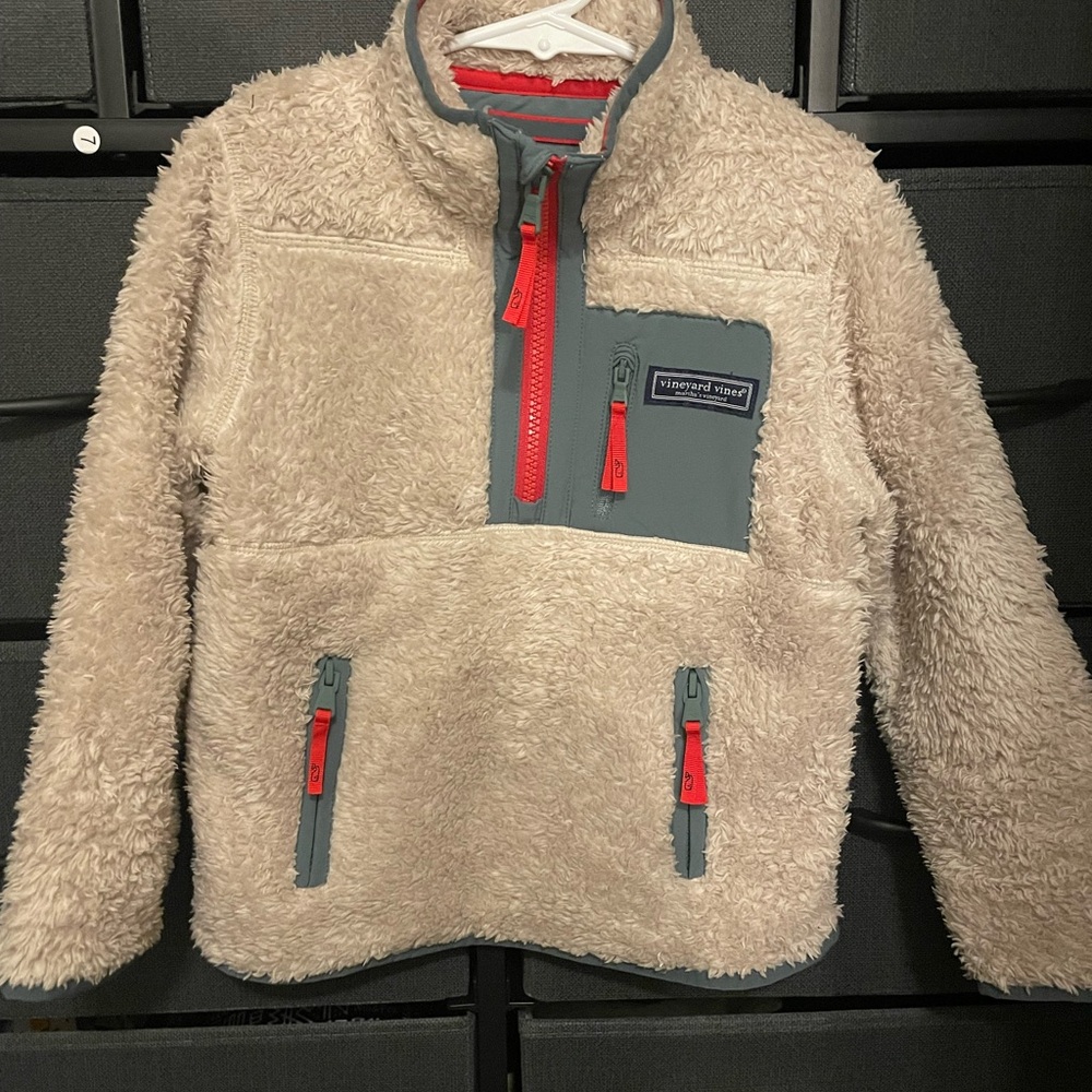 Vineyard Vines Kids' Cream and olive green Fleece Hoodie